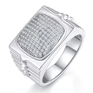 <b>Mens</b> 18K White Gold Plated 925 Sterling <b>Silver</b> <b>Ring</b> Cubic Zirconia Diamond Rhodium Plated Wedding Band Classic Engagement <b>Ring</b> - Product Image 1