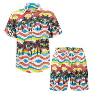 Ensembles de plage décontractés pour hommes Design personnalisable Maillots de bain 100% coton respirants et chemises de plage tricotées imprimées pour couples - Product Image 5