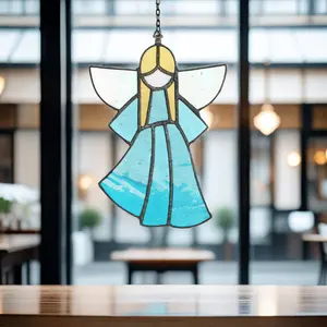 Radiant Sunbeam Serenity: Handcrafted Stained Glass Angel Suncatcher For Nature-inspired Home Decor