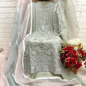 Organza gracieux Shalwar Kameez avec travail manuel complexe brodé Dupatta Fond Santoon confortable pour la fête-Look Eid - Product Image 1