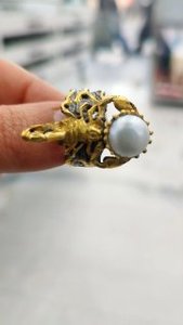 Handmade Trendy Scorpion Design 925 Sterling Silver <b>Ring</b> with Imitation <b>Pearl</b> Gold & Black Oxidized Finish Everyday Wear - Product Image 3