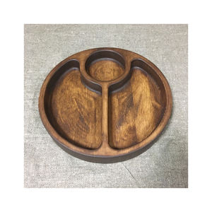 ถาดเสิร์ฟไม้ทรงกลมแบบทันสมัย ทนทาน น้ำหนักเบา มี 3 ช่อง พร้อมหูจับ โครงสร้างไม้เนื้อแข็ง ชุด 2 ชิ้น - Product Image 1