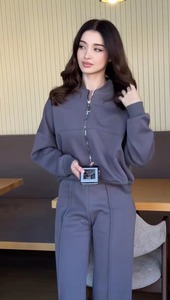Ensemble de survêtement d'hiver personnalisé en molleton à carreaux 220g, manches longues, style streetwear, sweat à capuche et pantalon de survêtement, 2 pièces, 100% coton, coupe classique - Product Image 5