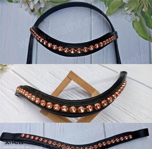 Diadema de Cuero Premium para Caballo con Cristales de Oro Rosa, Accesorio Ecuestre de Lujo para Brida y Cabezada - Product Image 6