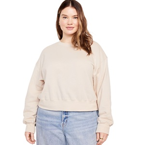 Mujeres Drop Shoulder Manga larga Cuello redondo Longitud corta Transpirable Over Size Casual Ladies Basic Crop Tops Sudaderas recortadas - Product Image 1