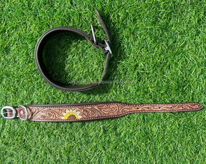 Latest Hot Selling Floral Hand Tooled Leather Dog Collar for Pets Real Genuine Leather <b>Padded</b> Adjustable Accessory for Neck Belt - Product Image 2