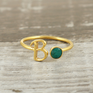 Bague en argent sterling 925 réglable et plaqué or 18 carats avec alphabet B, superbe ensemble de broches en pierre précieuse émeraude naturelle, bijoux en argent fin - Product Image 2