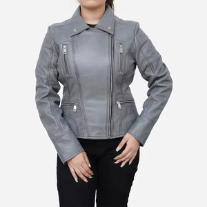Venta al por mayor de cuero natural chaqueta de cuero granulado señoras motorista abrigo de cuero de manga separada bombardero de piel de oveja Varsity mujer Chaquetas - Product Image 1