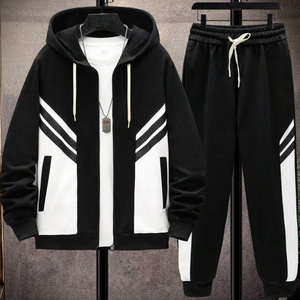 Conjunto de chándal de dos tonos de algodón para hombre nueva moda ropa deportiva con cordón Sudadera con capucha y pantalones de chándal ropa de gimnasio informal sin camiseta - Product Image 3