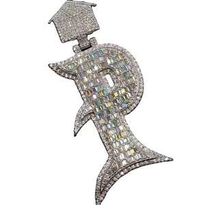 Moissanite Hip Hop Fashion Baguette & Round Cut Diamond Pendant 925 Sterling Silver - Product Image 6