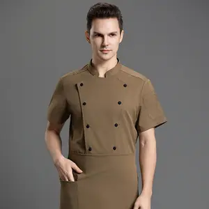 Jinteng Vêtements de travail à manches courtes pour hommes Uniforme de chef en tissu tissé respirant pour le personnel de cuisine de restaurant occidental
