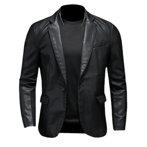 Vestes en cuir PU décontracté nouveaux hommes Slim Fit moto manteaux col rabattu noir Moto Biker cuir daim vêtements d'extérieur hommes 5XL - Product Image 6