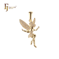 Bijoux FJ Fallon, pendentif fée dansante avec CZ blancs, plaqué or 14 carats, base en laiton