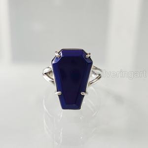 Anillo de Plata de Ley 925 Hecho a Mano para Mujer con Lapislázuli Natural en Forma de Ataúd, Gema del Mes de Nacimiento de Septiembre, Regalo de Aniversario Oriental - Product Image 4