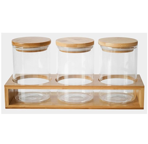 <b>Glass</b> Salt and Pepper <b>Jar</b> Handmade Piece <b>with</b> <b>Wooden</b> <b>Lid</b> and Spoon Stainless Steel Looking Good Products - Product Image 4