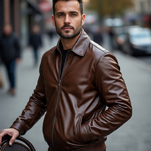 Col design à quatre poches zippées pour hommes coupe ajustée Vestes en cuir véritable | Veste en cuir de vache coupe-vent pour hommes Logo personnalisé - Product Image 3