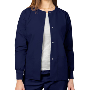Wholesales Nursing OEM High Quality Women's <b>Comfy</b> Medical Uniforms for Women TWILL Crew Neck Snap Front Nurse Jacket Women - Product Image 5