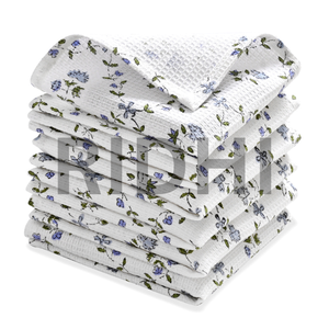 Serviette à vaisselle en coton gaufré bleu poudre Ridhi, fabriquée à la main, imprimée en bloc, séchage rapide, absorbante, douce, écologique, réutilisable, pour la maison - Product Image 1