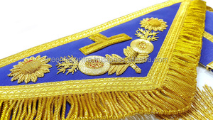 Tablier de loge bleu de grand maître d'insigne maçonnique personnalisé en gros-broderie à la main d'or - Product Image 4