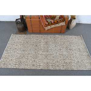 Turkish Vintage Rug, 3.1x6 ft Accent Rug, <b>Brown</b> Gray Floral <b>Wool</b> Rug - Product Image 3