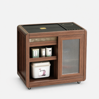 Solid Wood Mobile Tea Table with Glass Top Light Luxury Style Coffee Table Multi-functional Storage Trolley Home Furniture