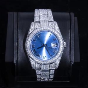 Reloj Mecánico Automático de Lujo de 41 mm con Diamantes Moissanite VVS Certificados por EGL, Correa de Goma Verde, Estilo Hip Hop Completamente Cubierto de Cristales - Product Image 1