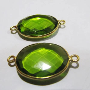Juego de 5 conectores facetados aprox. 18X25MM bisel de doble bucle peridoto Calcedonia Hydro cuarzo Briolette accesorios de joyería componentes - Product Image 1