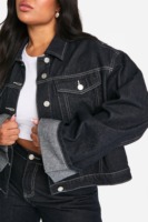 Veste en jean oversize noire unie pour femme 2025 – Tissu en coton de haute qualité, col montant, style urbain