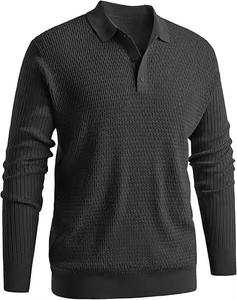 Pull-over à col en tricot côtelé décontracté pour hommes Chemises de golf à manches longues pour pull polo Pull texturé gaufré Variantes de taille - Product Image 5