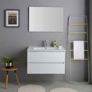 Meuble de salle de bain mural blanc de 80 cm avec lavabo Bali et miroir, ensembles de salle de bain complets - Product Image 2