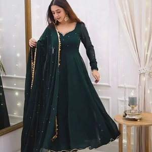 FATEMA FASHION Ensemble Salwar Kameez Moderne de Designer Bollywood pour Femme, Tenue de Fête de Mariage Indienne, Kurti, Pantalon et Dupatta, Séchage Rapide - Product Image 1