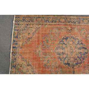 Tapis Oriental Orange Bleu Vintage Turc 5'9 "x 9' Patchwork Plat Tissage Technique pour Salon Décor Couloir Laine Latex - Product Image 3