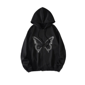 Sweat à capuche zippé en coton pour homme, col montant, doublure polaire tricotée, manches longues, avec logo personnalisé et strass, idéal pour l'hiver - Product Image 3