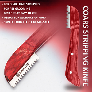 Juego de 6 herramientas de aseo canino de acero inoxidable con mango de madera cuchillos de cardado y peines para limpieza de mascotas - Product Image 5
