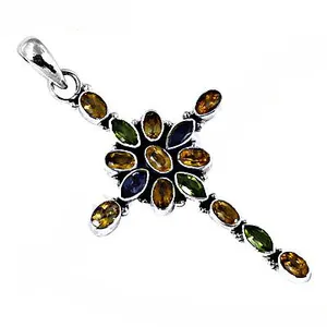 Vintage 925 <b>Silver</b> Flower <b>Pendant</b> With Multicolor Crystal Stones Bezel Set Unisex Charm For Everyday Wear - Product Image 3