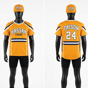 Camiseta de Práctica de Porristas para Hombre, 150 GSM, Malla de Poliéster Premium, Amarillo y Azul, Paneles Laterales en los Hombros, Impresión por Sublimación Personalizada - Product Image 3