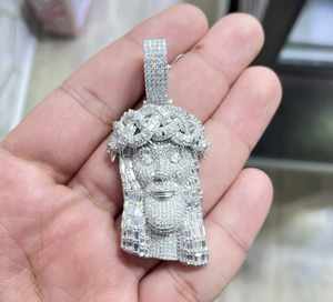 Colgantes y Dijes Religiosos de Joyería Fina para Hombre, con Rostro de Jesús, Estilo Hip Hop, Chapado en Rodio, Moissanita de Corte Brillante, Plata 925 - Product Image 1