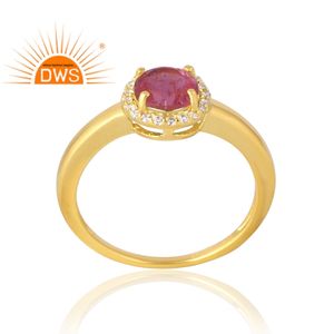 แหวนเงินแท้ 925 ชุบทอง 18K ประดับด้วยพลอย CZ และทัวร์มาลีนสีชมพู งานแฮนด์เมด ผู้ผลิตเครื่องประดับเดมิไฟน์ - Product Image 1