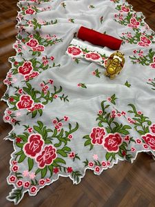 ส่าหรีเดรส2ชิ้นของสตรี,เสื้อสีขาวแต่งลูกไม้หลายชั้นผ้าโปร่งบริสุทธิ์ทันสมัยสีขาว - Product Image 4