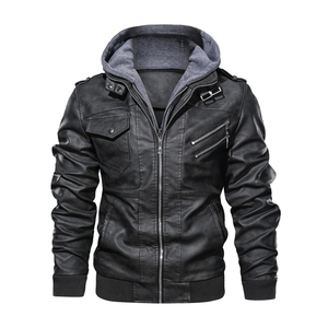 Veste à capuche en cuir de motard pour homme couleur noire élégante prête à expédier, vente en gros de veste d'hiver en cuir de vache vintage pour homme 1 quantité minimale de commande - Product Image 2