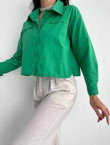 Camisa de algodón recortada para mujer, blusas Vintage de manga larga con botones para mujer, blusas elegantes, blusas informales de verano a la moda naranja - Product Image 4