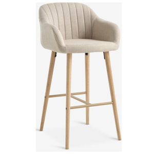 Taburete de Bar tapizado de cuero crema moderno con patas de madera cónicas Silla de comedor para apartamento - Product Image 2