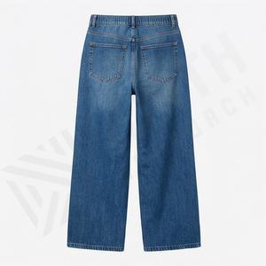<b>Women's</b> <b>Summer</b> Mid Vintage <b>Jeans</b> Pockets Elastic Waist Wide Leg Denim Pants Straight Wash Breathable Loose Fit Casual Style - Product Image 2