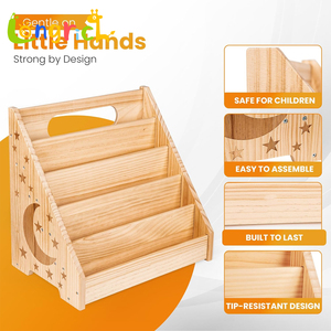 Estantería de Madera Montessori para Niños, Estante para Libros con Asa, Organizador de Almacenamiento de Libros de Madera Natural para Guardería y Sala de Juegos - Product Image 3