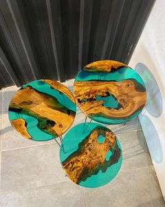 Table de luxe en bois et résine combinés, meubles de maison, bois de noyer massif, fabrication artisanale, style ange, personnalisable, pour la maison et les restaurants - Product Image 5