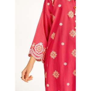 Conjunto de Traje de Lino de 3 Piezas para Mujer, Color Rosa, con Estampado y Bordado - Product Image 3