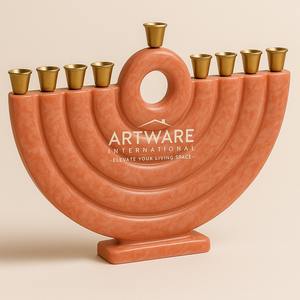 Menorah Hanukkah de color rojo rubí, resina dorada, estilo moderno, decoración judía elegante, artesanía hecha a mano, estilo francés, diseño de autor. - Product Image 6