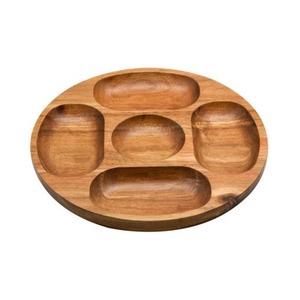 Plateau de service hexagonal en bois de manguier élégant avec 5 compartiments pour collations, apéritifs, fruits secs, fête et table de mariage - Product Image 2