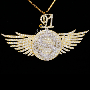 Luxueux pendentif avec logo d'aile personnalisé en or jaune 10Kt avec diamants cultivés en laboratoire de clarté VVS Design unique pour les occasions de fête - Product Image 3