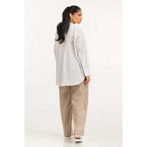 Chemises décontractées en lin pour femmes 100% lin WM-CS-SS25-518 Hauts pour femmes avec broderie de paillettes et dentelle, taille XL, style formel ample - Product Image 5